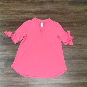 Honeyme Neon Pink Tie-Sleeve V-Neck Tunic